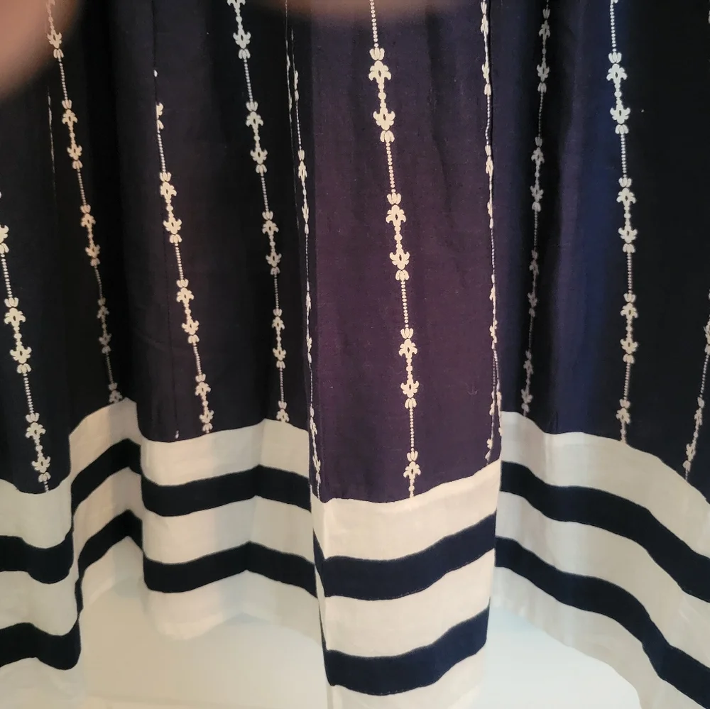 Damask Print Dress Cotton Blend Navy White Boho Statement Size L‎ - Picture 4 of 9